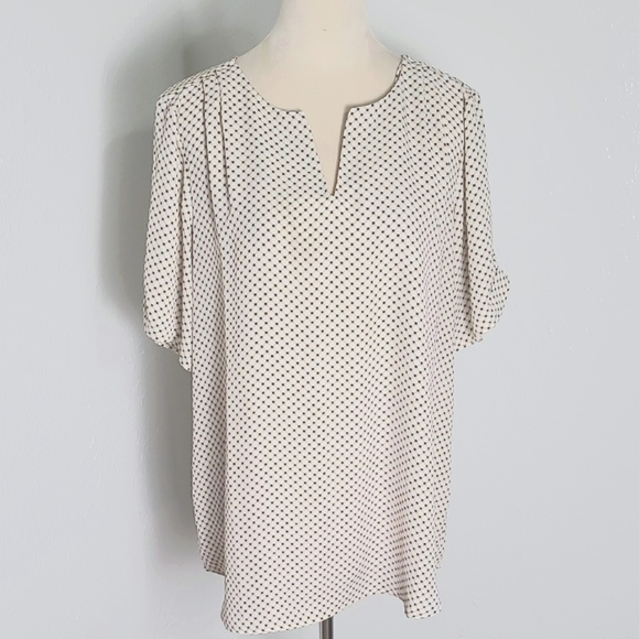 Cato White Short Sleeve Top With Black Dots & Cream Squares, Size 1X - Picture 1 of 11
